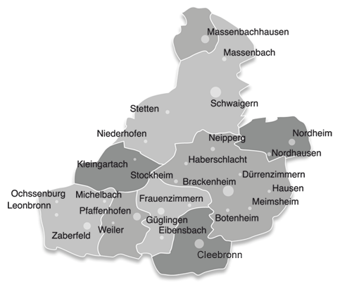 Karte Zabergäu und Leintal - Arbeitsgebiet Offenes Ohr